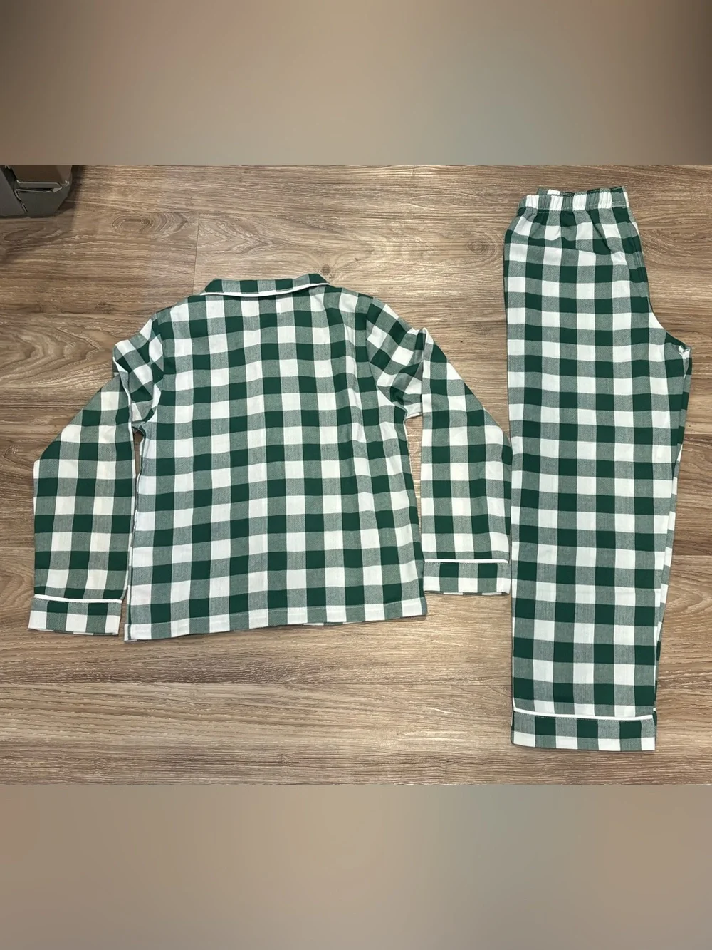 Disney Green/White Check Plaid Kids Pajamas Embroidered Mickey Mouse Donald Duck